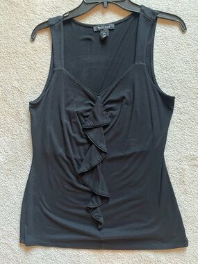 White House Black Market Black Sleeveless V-Neck Tank with Front Ruffle